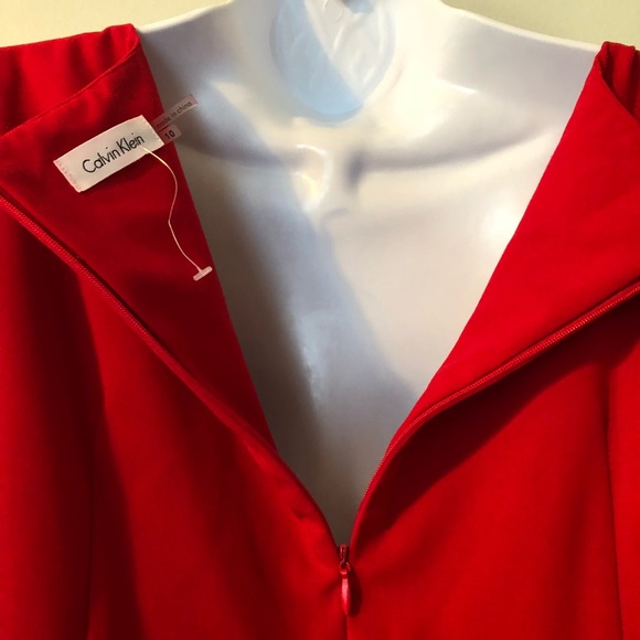 NWOT Calvin Klein Belted Cap Sleeve Red Dress - Picture 7 of 7